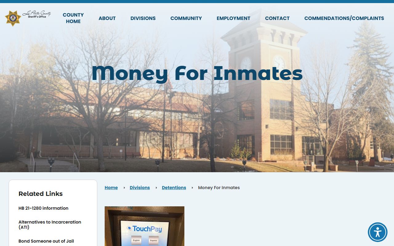 La Plata County Detention Facility inmate money and commissary deposit instructions